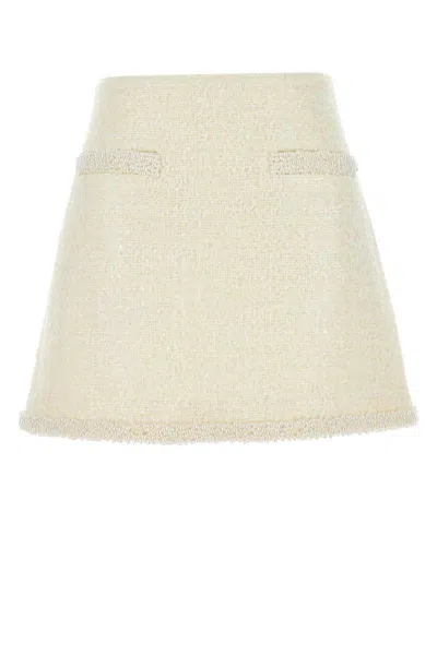Self-portrait Cream Boucle Pearl Trim Mini Skirt-12 Nd Self Portrait Female In Brown