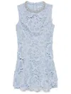 Self-portrait Bue Crewneck Mini Dress With Rhinestoned Collar And All-over Floral Lace Embroidery In Tech Fabric W In Sky Blue