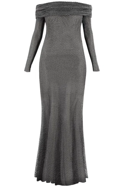Self-portrait Sleek Black Rhinestone Maxi Dress For Women