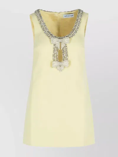 SELF-PORTRAIT SLEEVELESS BOW DETAIL DRESS WITH EMBELLISHED NECKLINE