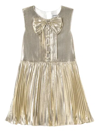 Self-portrait Kids' Sleeveless Bow-pleated Dress In Gold