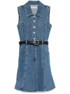 Self-portrait Dress Featuring Belted Waist And Front Pockets In Blue
