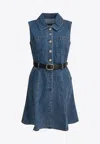 Self-portrait Dress Featuring Belted Waist And Front Pockets In Blue