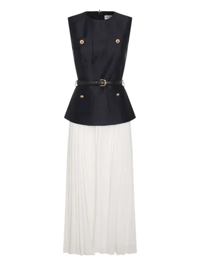 Self-portrait Womens Pleated Sleeveless Woven Midi Dress Blue In Black