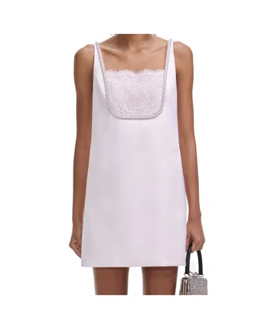 Self-portrait Embellished Lace-trimmed Duchesse-satin Mini Dress In Multicolor
