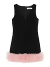 Self-portrait Back Crepe Mini Dress With Pink Faux Fur Hem In Black