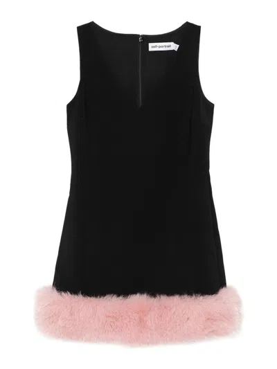SELF-PORTRAIT SLEEVELESS DRESS WITH FUR TRIM