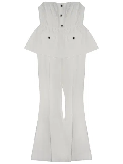 Self-portrait Sleeveless Jumpsuit In White