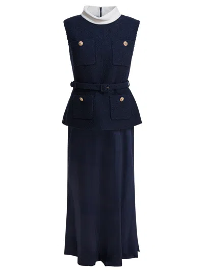 Self-portrait Sleeveless Midi Dress In Blue