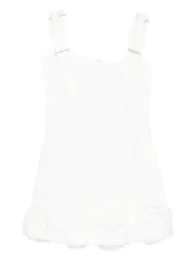 Self-portrait Bow-detailed Lace-trimmed Crepe Mini Dress In White