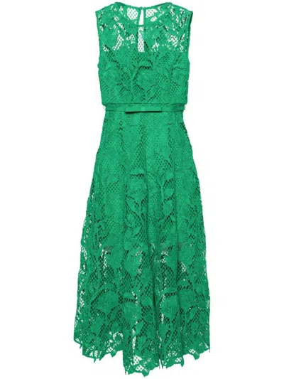 Self-portrait Sleeveless Midi Lace Dress In Green