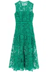 Self-portrait Sleeveless Midi Lace Dress In Green