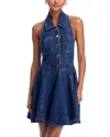 Self-portrait Blue Cotton Denim Flared Mini Dress In Blue