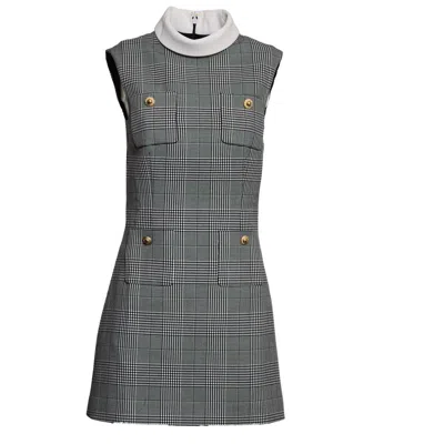 Self-portrait Sleeveless Prince Of Wales Check Mini Dress In Gray
