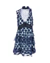 Self-portrait Sleeveless Ruffled Dress In Blue Polyester In Blue