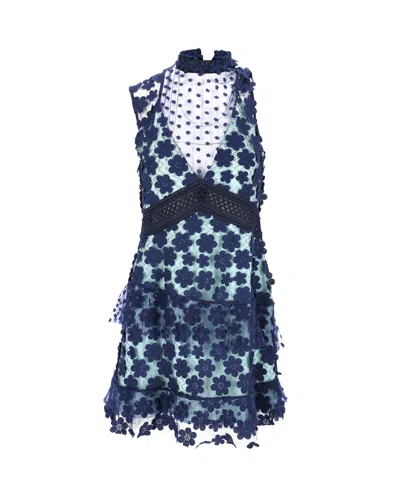 Self-portrait Sleeveless Ruffled Dress In Blue Polyester