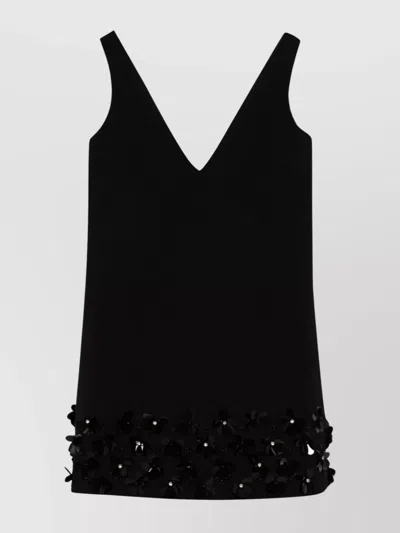 SELF-PORTRAIT SLEEVELESS V-NECK MINI DRESS WITH EMBELLISHED HEM