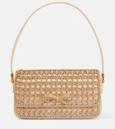 Self-portrait Small Bow-detail Embellished Shoulder Bag In Gold