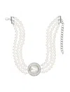 Self-portrait White Choker With Crystal And Fau-pearl Embellishments In Brass Woman In White