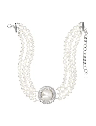 Self-portrait Women Small Crystal Pearl Choker In Metallic