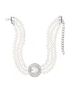 Self-portrait White Choker With Crystal And Fau-pearl Embellishments In Brass Woman In White