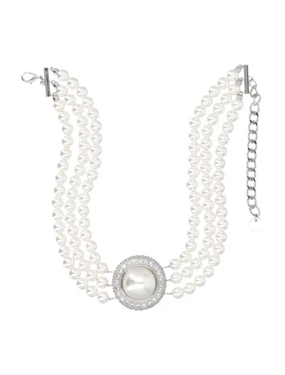 Self-portrait Small Crystal Pearl Choker In Metallic