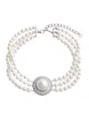Self-portrait White Choker With Crystal And Fau-pearl Embellishments In Brass Woman In White
