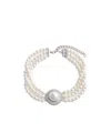 Self-portrait White Choker With Crystal And Fau-pearl Embellishments In Brass Woman In White