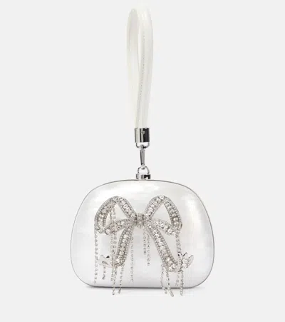 Self-portrait Small Embellished Clutch In Silver