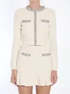 Self-portrait Crystal-embellished Knitted Cardigan In Beige