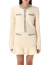 Self-portrait Crystal-embellished Knitted Cardigan In Beige