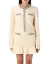 Self-portrait Crystal-embellished Knitted Cardigan In Beige