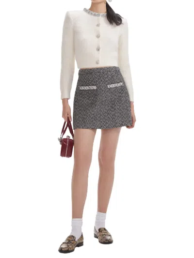 Self-portrait Embellished Trim Cardigan In Neutral