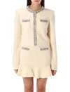Self-portrait Crystal-embellished Knitted Cardigan In Neutrals