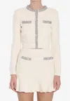 Self-portrait Crystal-embellished Knitted Cardigan In White