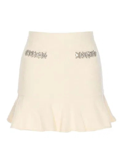Self-portrait Self Portrait Viscose Blend Knit Mini Skirt With Crystals In White