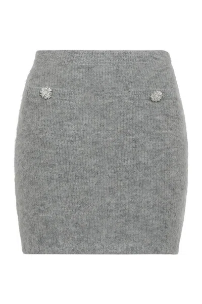 Self-portrait Jewel-button Knit Mini Skirt With Elastic Waist In Gray
