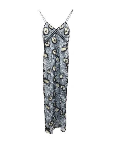 Self-portrait Self Portrait Sophia Embroidered Slip Dress In Multicolor Chiffon In Blue