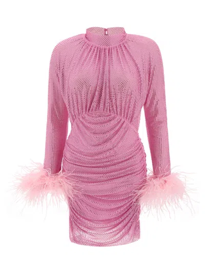 Self-portrait Sparkling Feather Dress In Pink For Women