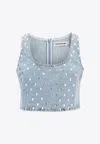 Self-portrait Denim Crop Top For Stylish In Light Blue