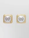 Self-portrait Gold-colored Earrings With Square Design And Bow Detail In Brass Woman In White