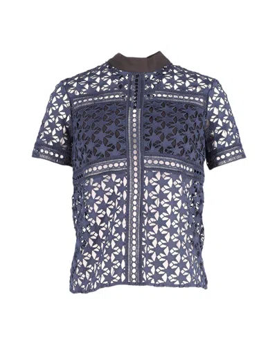 Self-portrait Star Pattern Sheer Top In Navy Blue Polyester