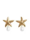 Self-portrait Self Portrait Imitation Pearl Starfish Drop Earrings In Gold