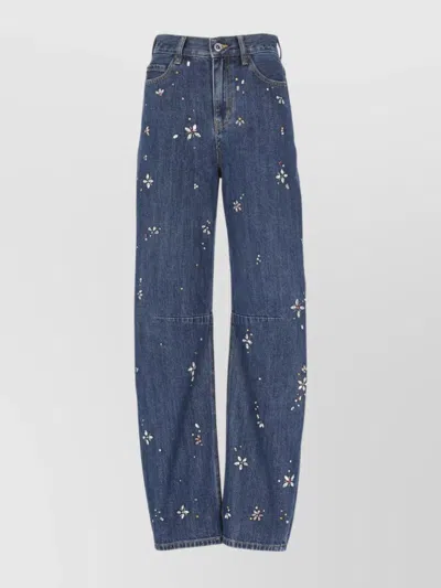 SELF-PORTRAIT STRAIGHT CUT DENIM TROUSERS FEATURING POCKETS