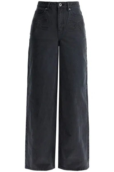 Self-portrait Self Portrait Straight Jeans With Bows In Black