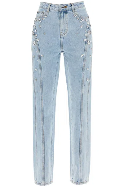 Self-portrait Self Portrait Straight Jeans With Crystals Women In Blue
