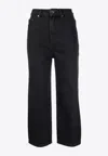 Self-portrait High Waist Cropped Straight-leg Jeans In Black