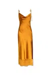 Self-portrait Satin Midi Dress With Lace-insert In Yellow