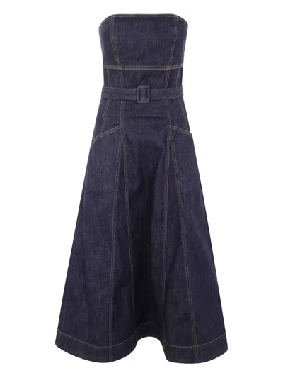 Self-portrait Denim Bandeau Midi Dress In Multi