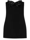 Self-portrait Black Sleeveless Mini Dress With Bandeau And Beaded Oversize Bow In Tech Fabric Woman In Black